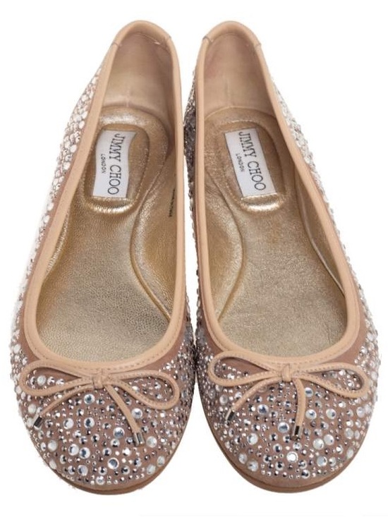 Jimmy Choo Shoes - Jimmy Choo Nude Blush Crystal Embellished Ballet Flats